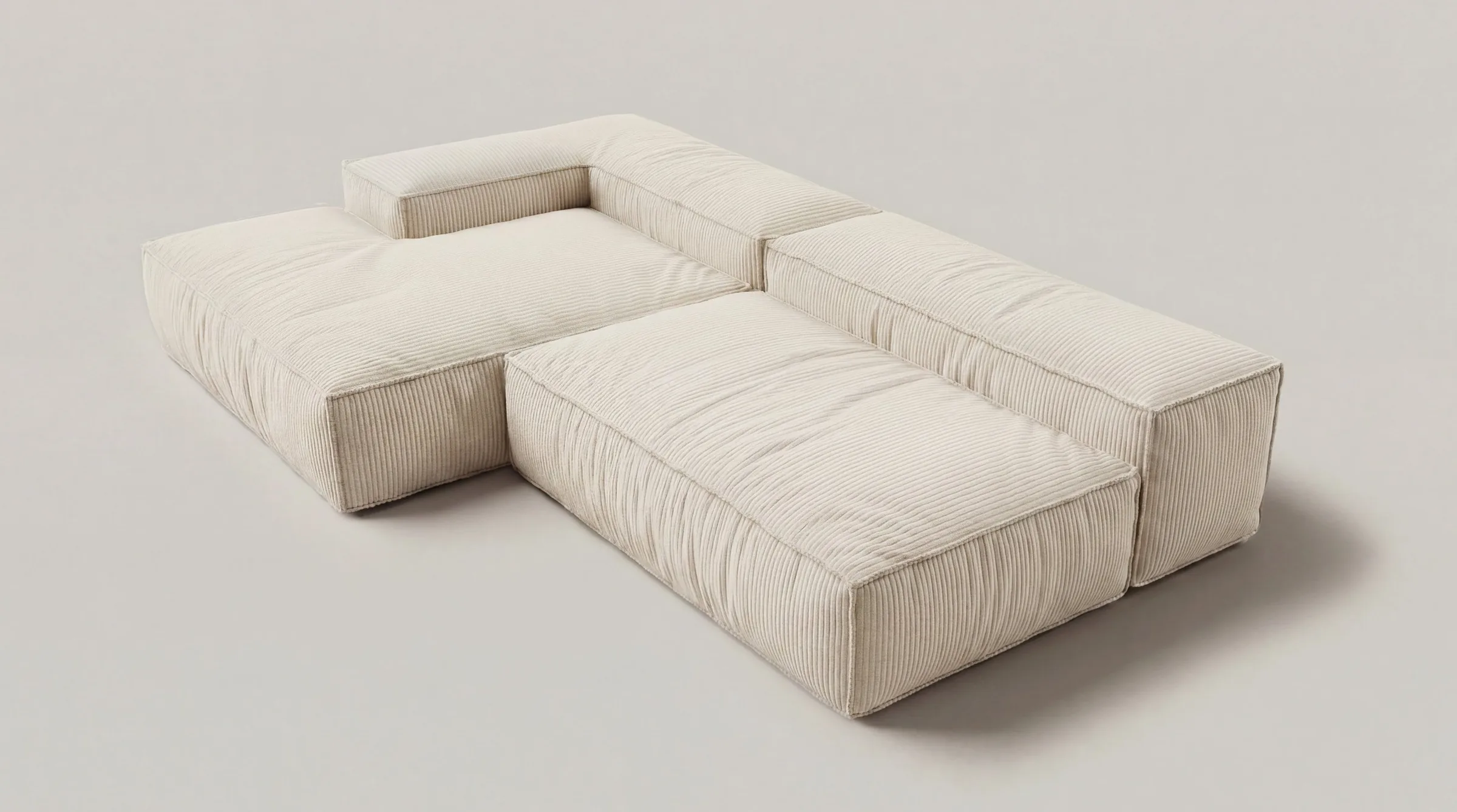 Cloud Form L-Shape in cream corduroy, full view
