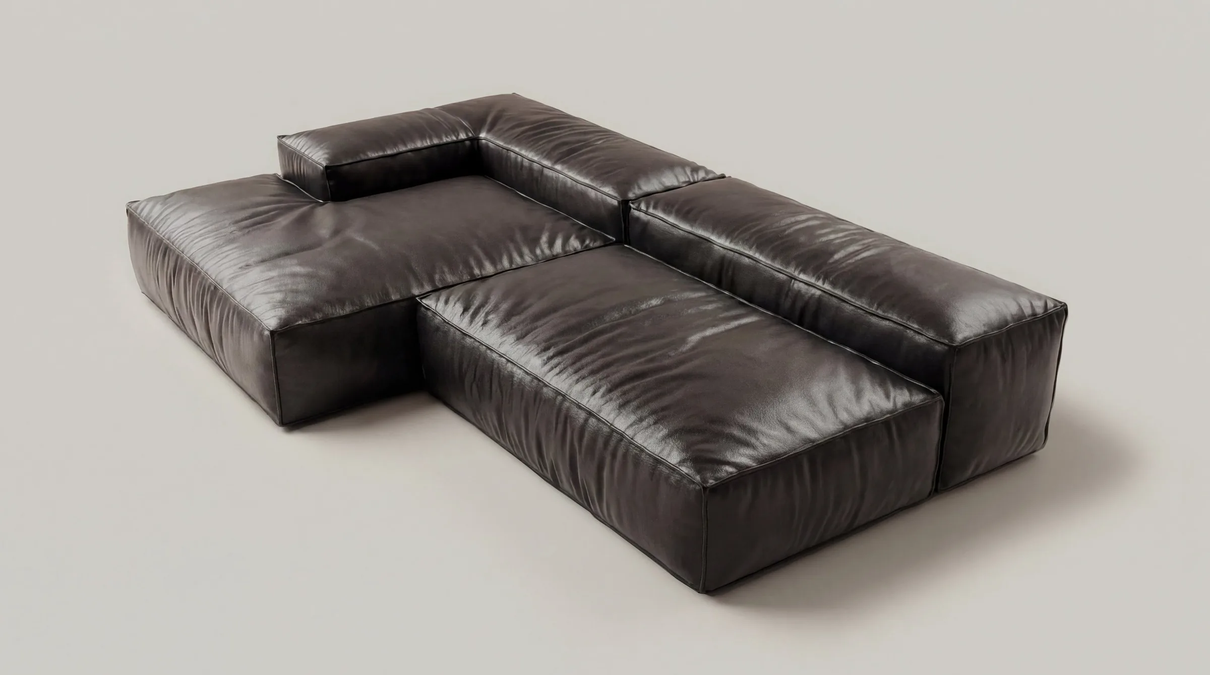 Cloud Form L-Shape in black leather, full view