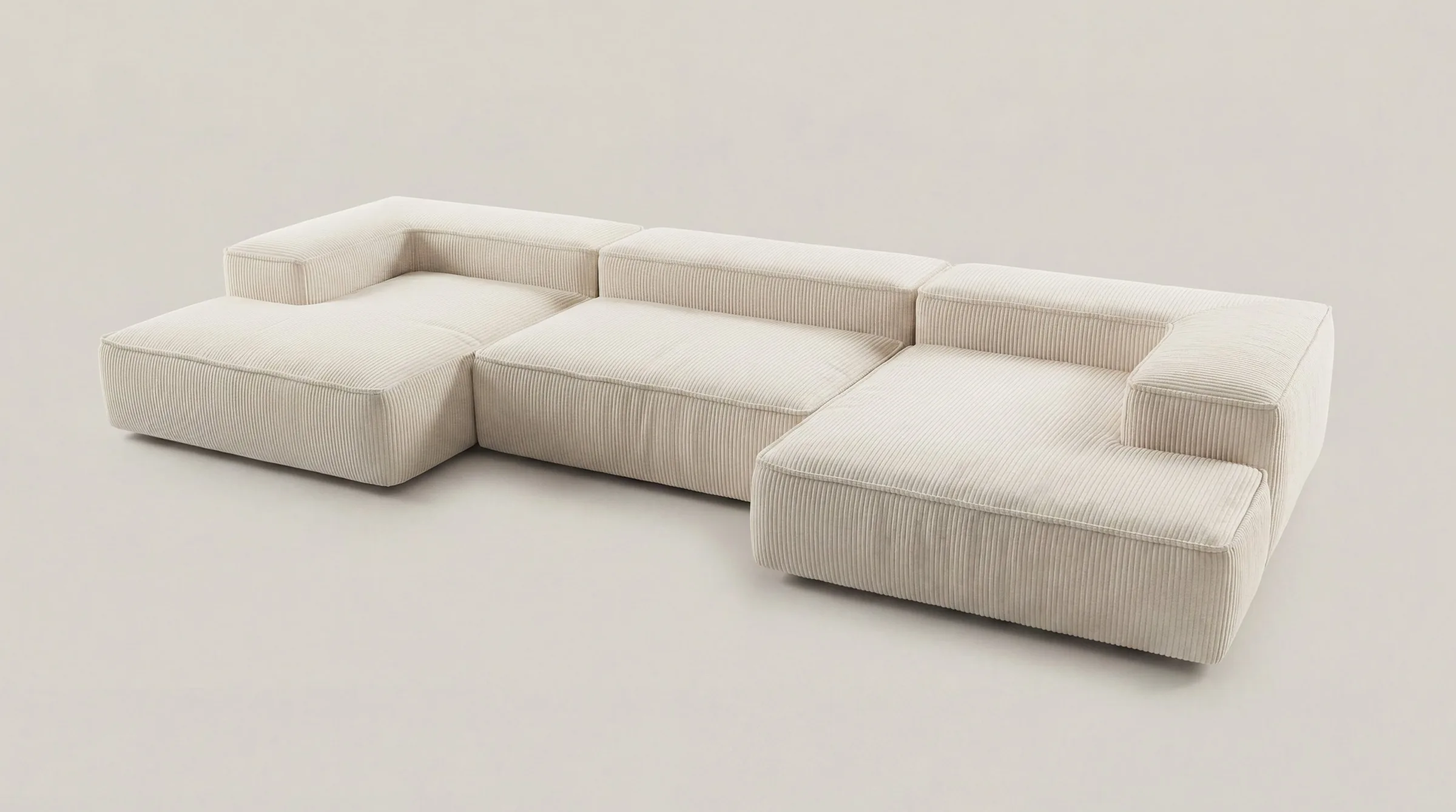 Cloud Form U-Shape in cream corduroy, full view